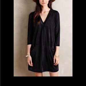 Anthropologie Dolan Left Coast Black V-Neck Tunic Dress w/pockets S EUC